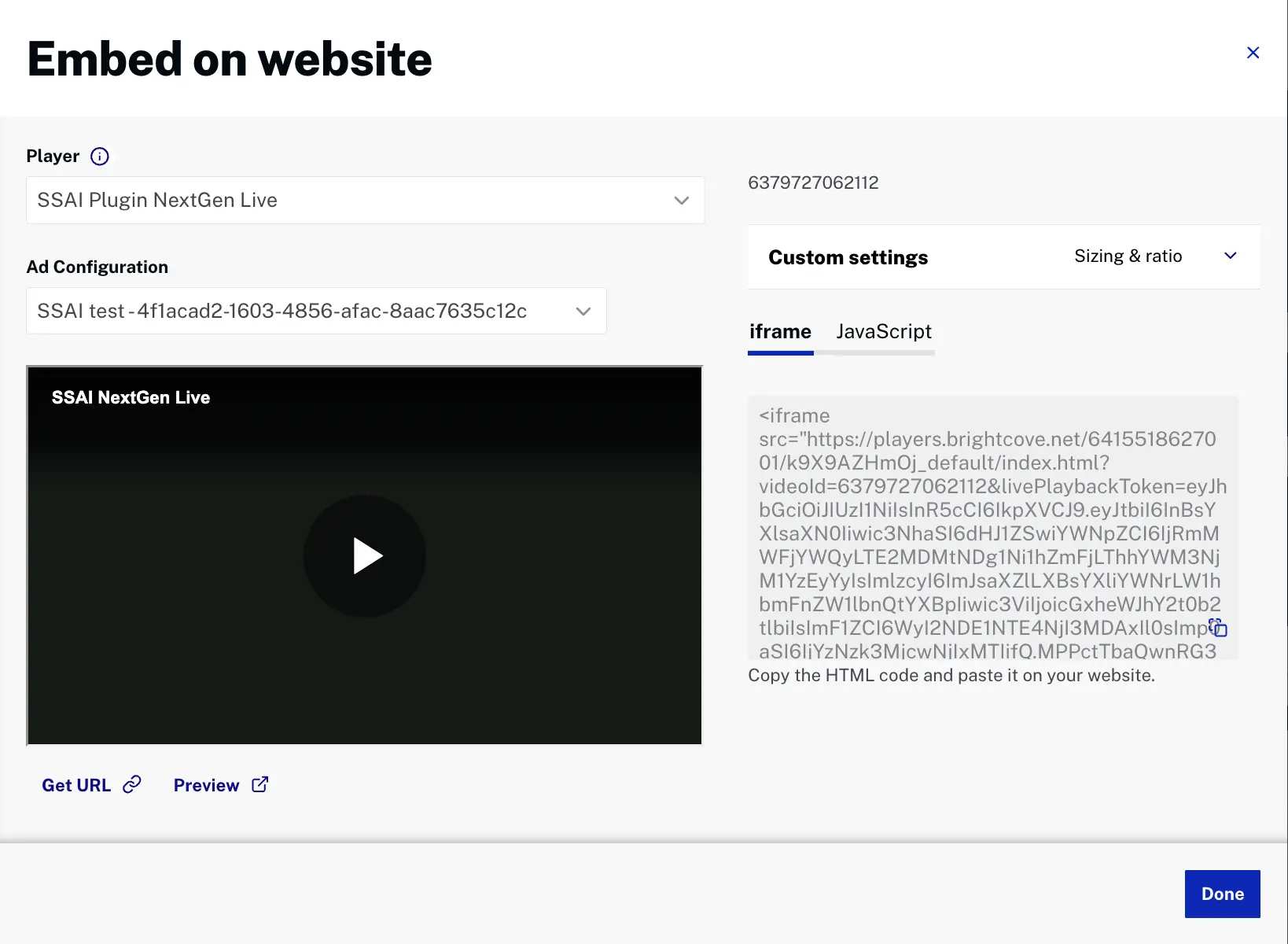 Selecting SSAI Player
