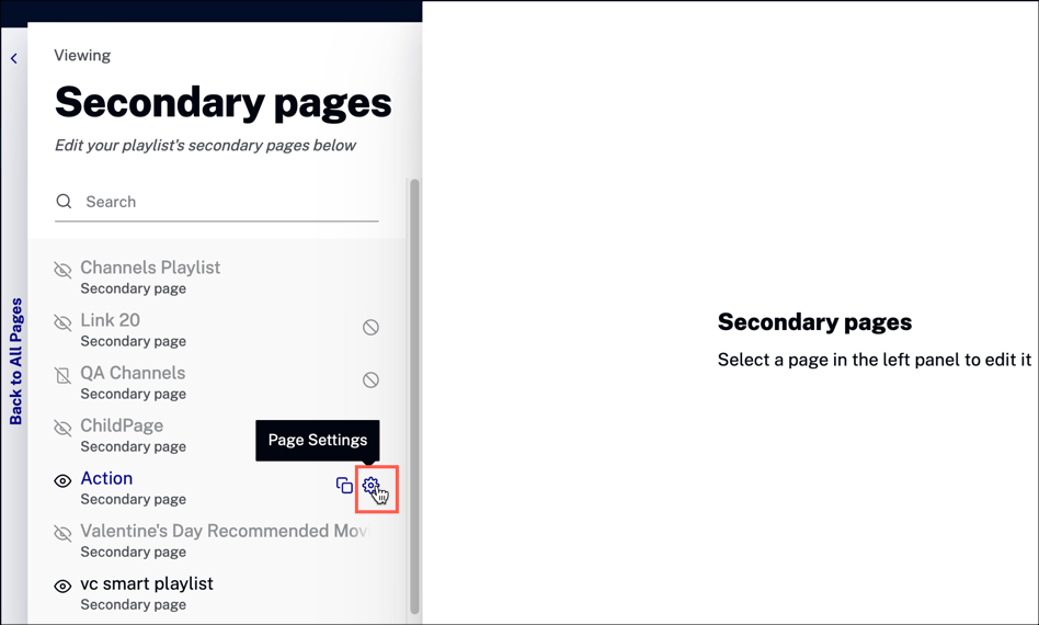 Secondary page settings